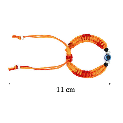 Silver Evil Eyes Adjustable Orange Dhaga Bracelet