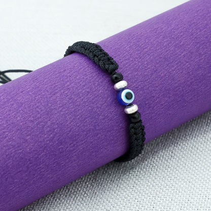 Silver Evil Eyes Adjustable Dhaga Bracelet