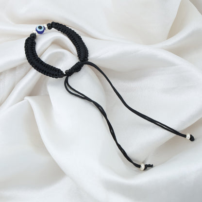 Silver Evil Eyes Adjustable Dhaga Bracelet