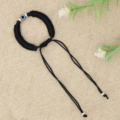 Silver Evil Eyes Adjustable Dhaga Bracelet