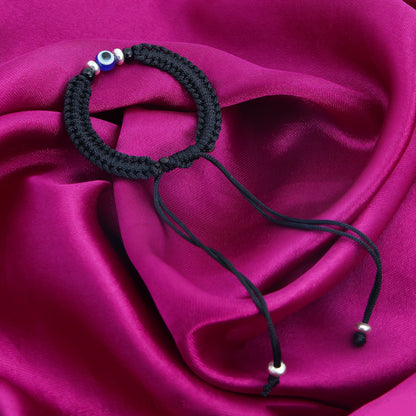 Silver Evil Eyes Adjustable Dhaga Bracelet
