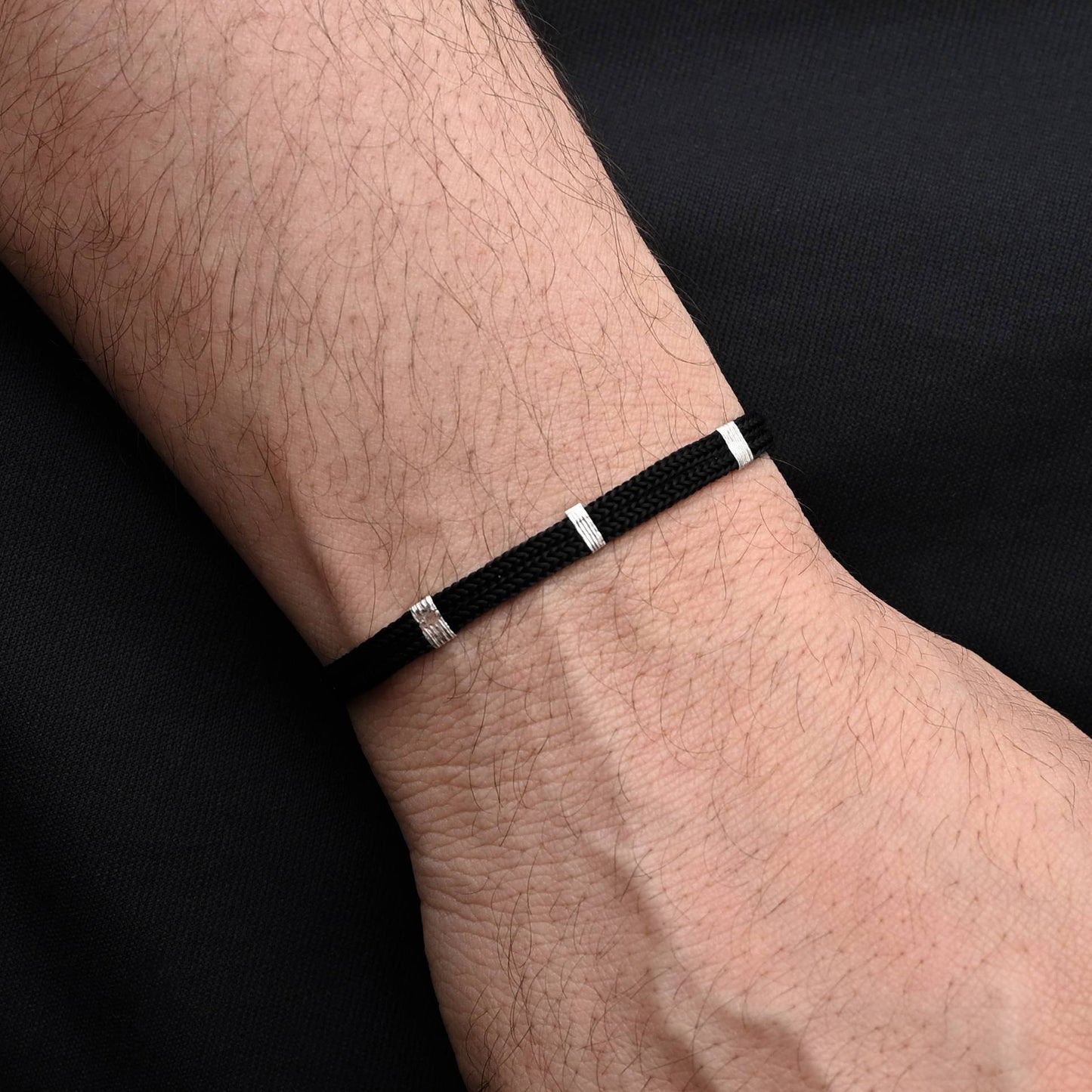 Silver Classy Black Thread Clipped Moli Bracelet for Boys